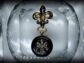 アンティークジュエリー　ビクトリアン　ローズカットダイヤモンド　ブラックエナメル　フルールドリス　懐中時計 