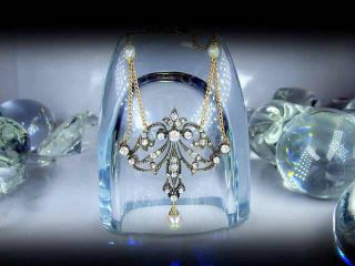 アンティークジュエリー　ヴィクトリアン　オールドヨーロピアンカットダイヤモンド 天然真珠　ネックレス