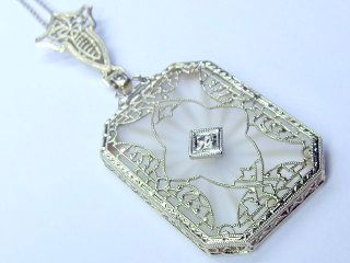 アールデコ　フロステッドグラス　ダイヤモンド　フィリグリー細工　ネックレス